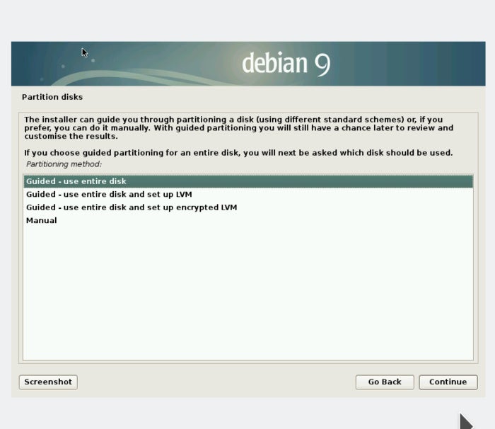 Debian 9 graphical installation