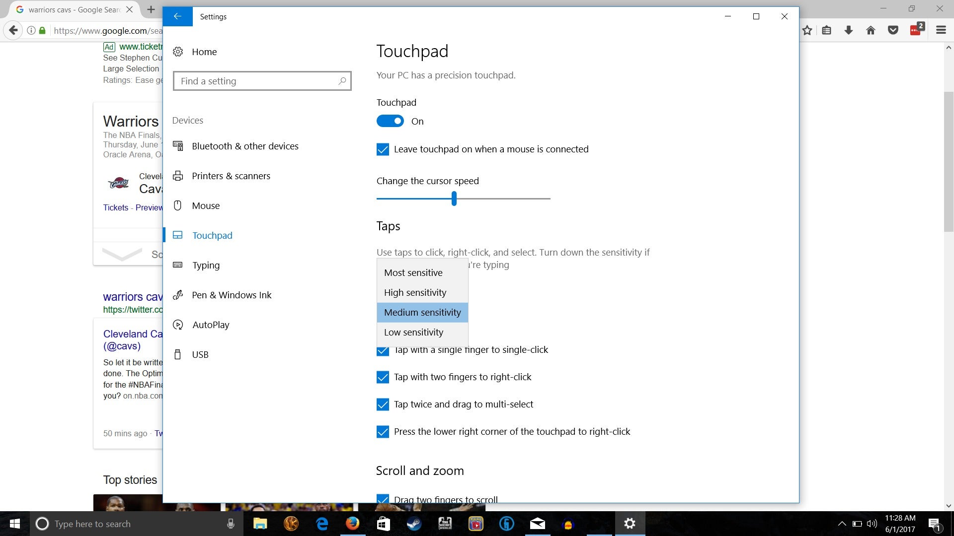 Windows 10 customize touchpad