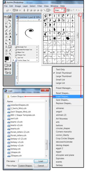 08 select a decorative swash from the custom shapes panel or load more shape files