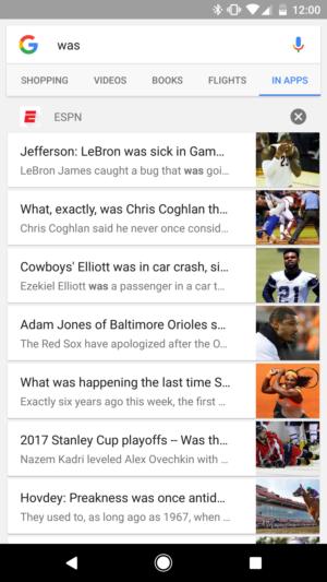 in app search espn