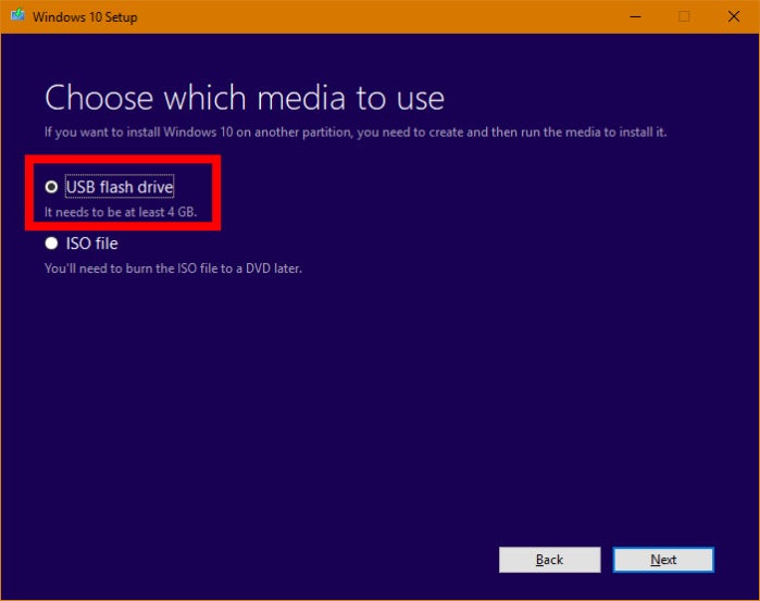 create windows 10 installation media on usb flash drive