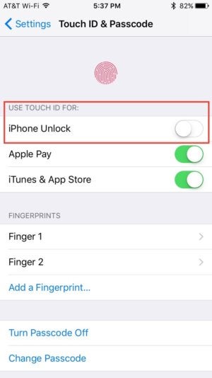 5. turn off touchid