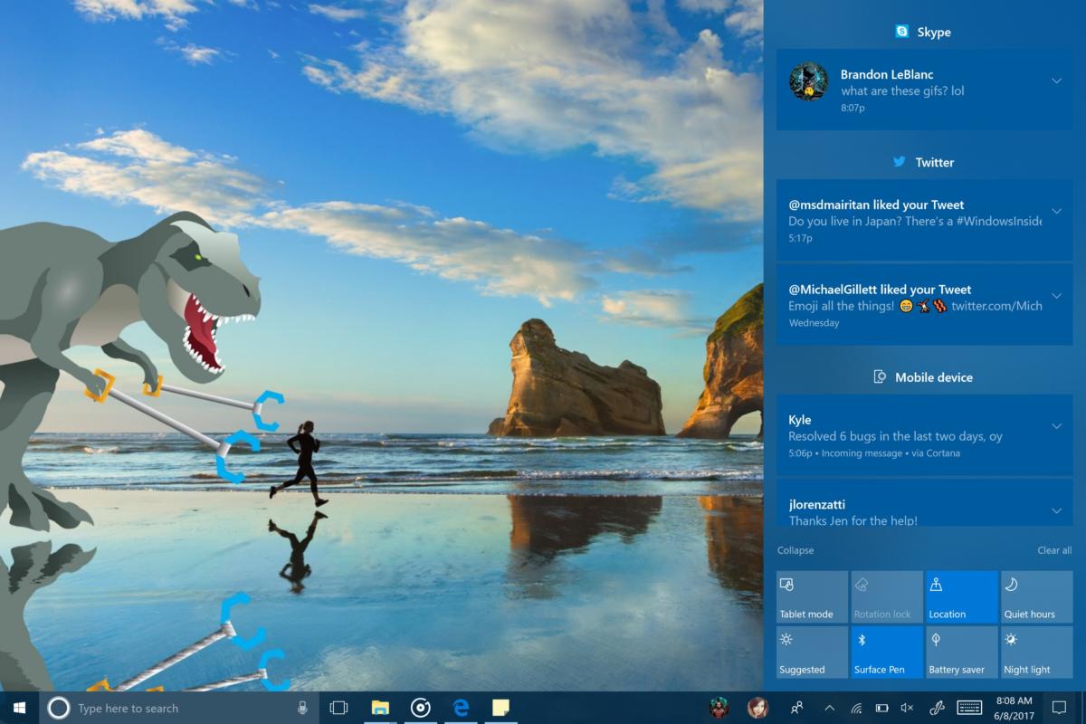 Windows 10 16215 action center revamp