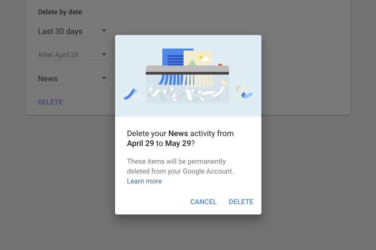 delete google data date range