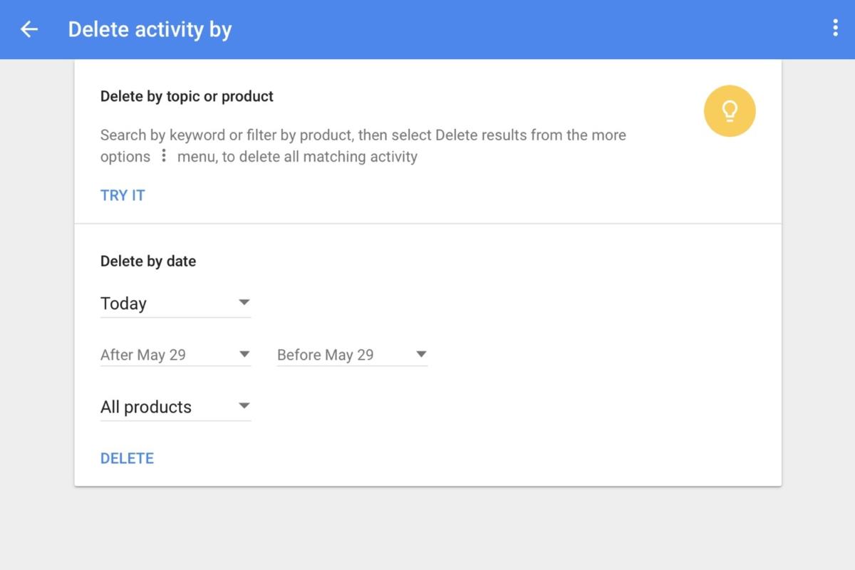 delete google data delete activity by