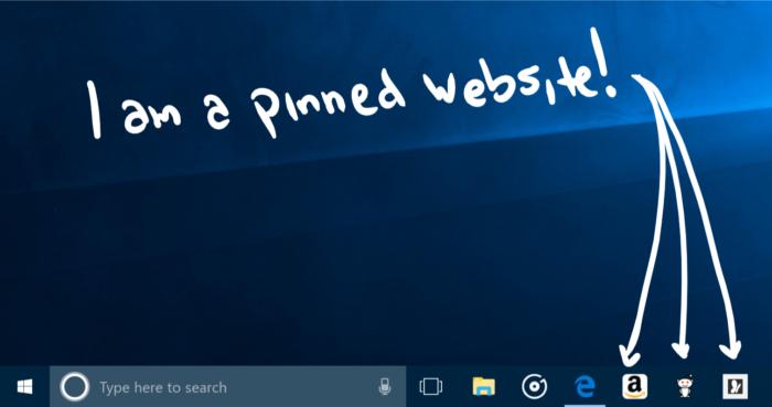 Windows 10 16215 edge pinned websites