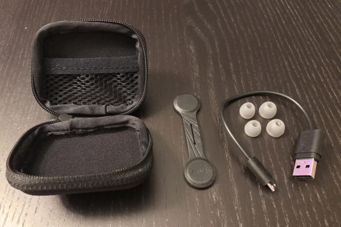 The Spark Wireless includes a carrying case, magnetic clip, microUSB charger, and silicone ear tips.
