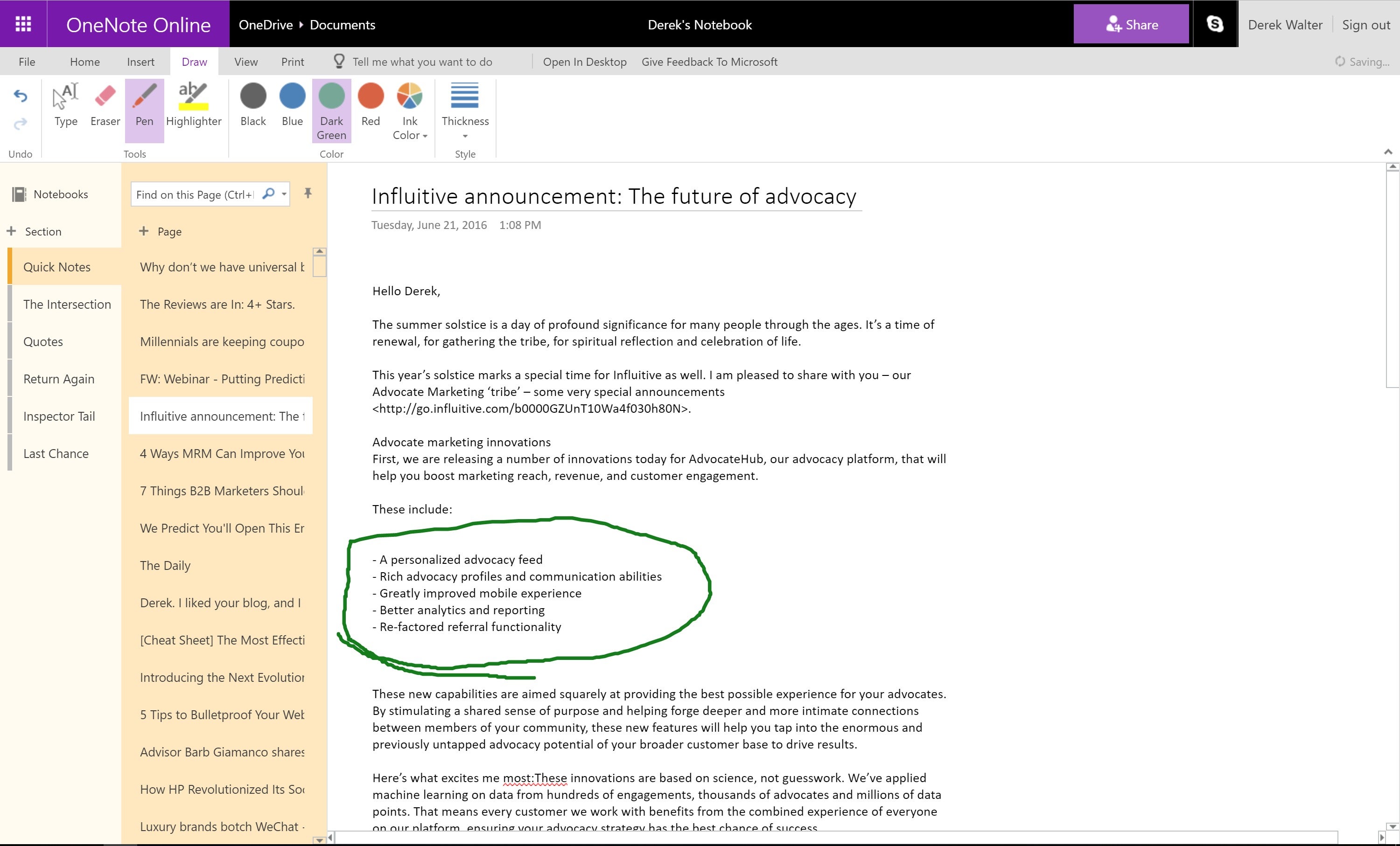 onenote disable quick notes