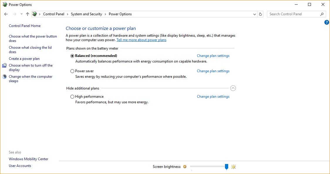 windows 10 power sheet powerfulness scheme options