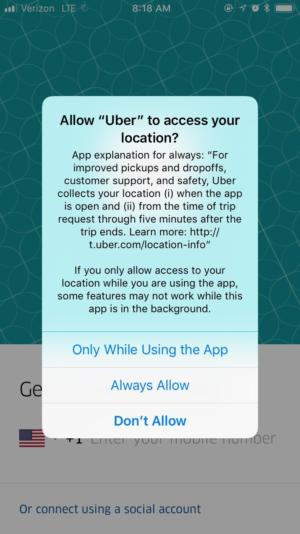 privatei uber in ios11 location tracking