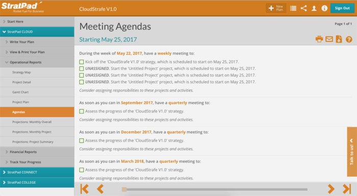 StratPad business planning software - Meeting Agendas