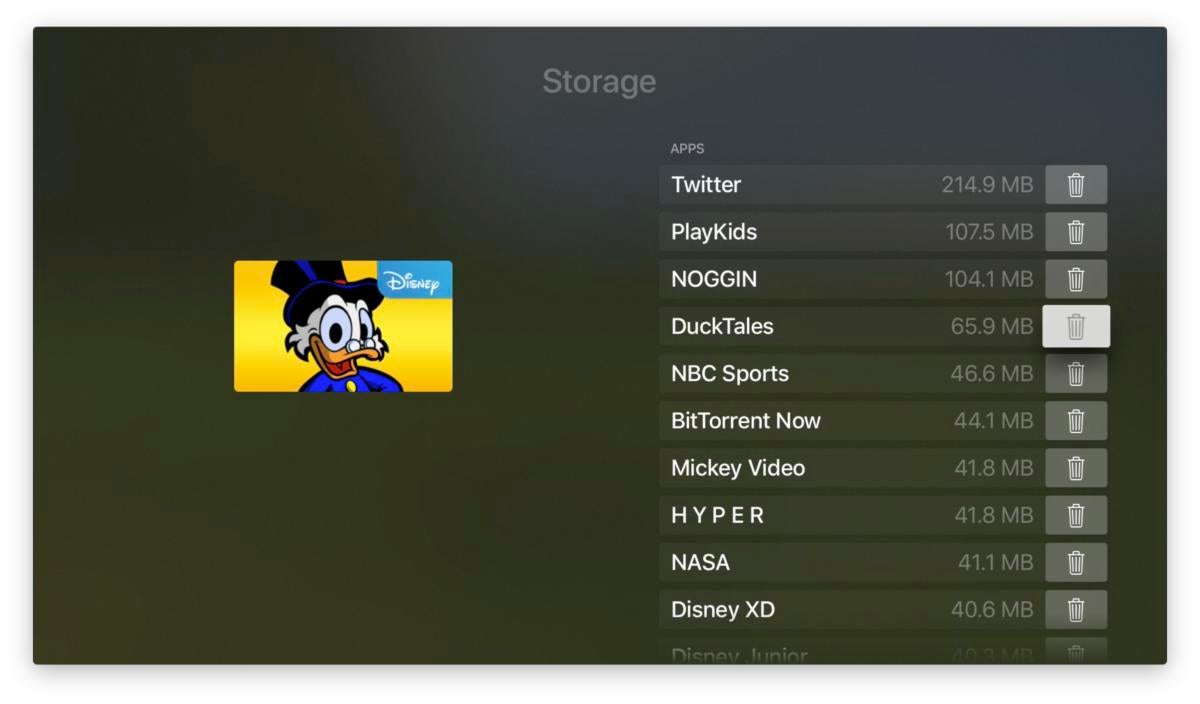 apple tv manage storage