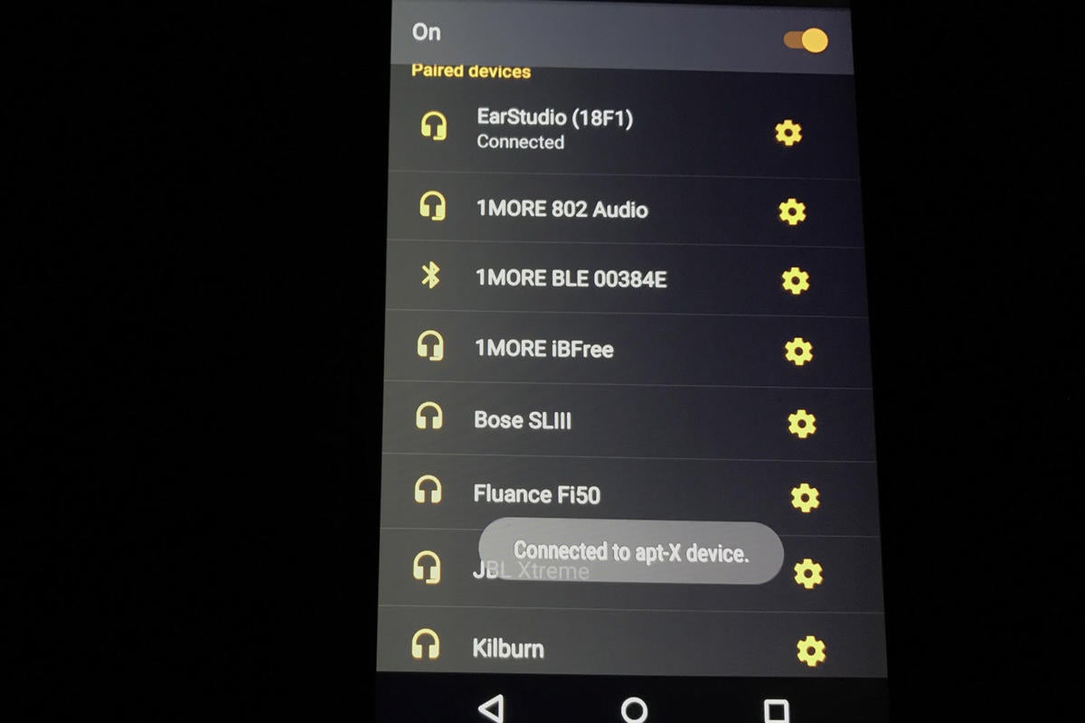 The Pioneer XDP-100R confirmed an aptX HD connection with the EarStudio.