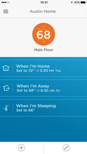 Honeywell Lyric app user interface
