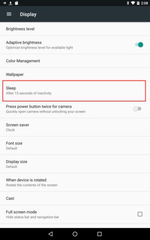 Android settings display