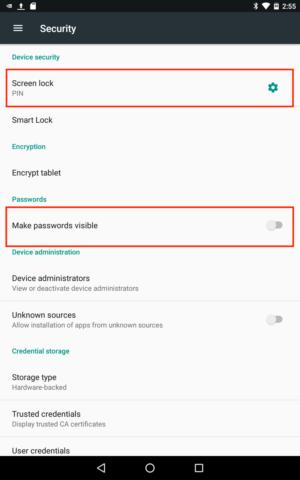 Android settings security