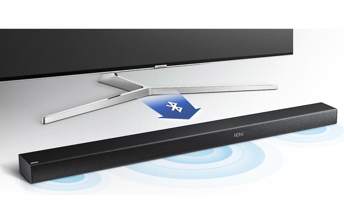 You can connect the Samsung sound bar wirelessly via Bluetooth if your TV supports it.