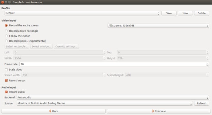 Linux screencasting apps - SimpleScreenRecorder settings 1