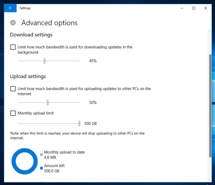 Windows 10 Fall Creators update bandwidth limit