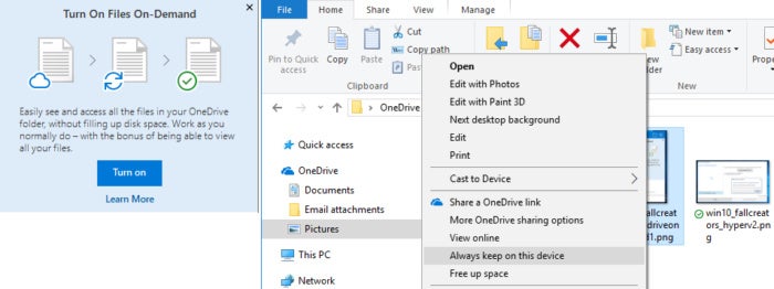 Windows 10 Fall Creators Update OneDrive Files On-Demand
