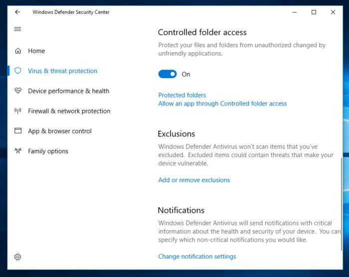 Windows 10 Fall Creators Update Controlled Folder Access