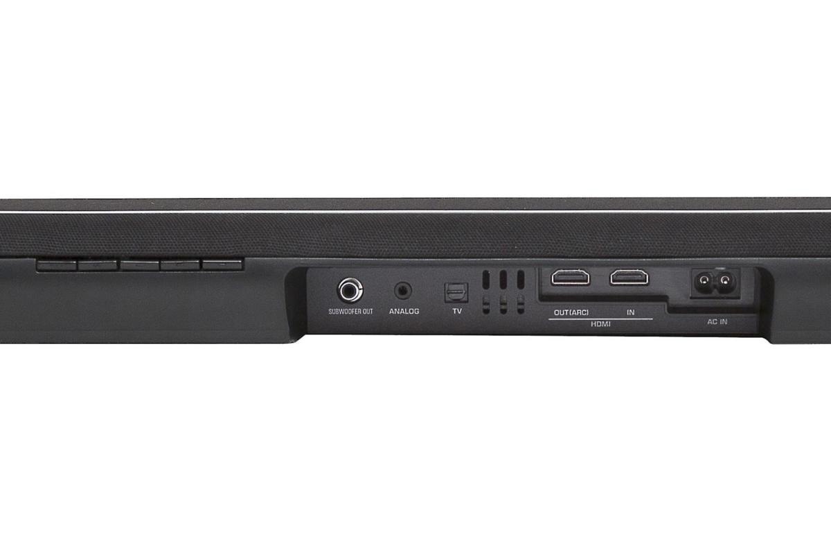 Rear view of the Yamaha YAS-106 sound bar and rear inputs.