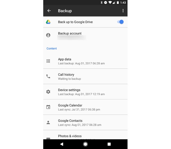 Android backup system settings