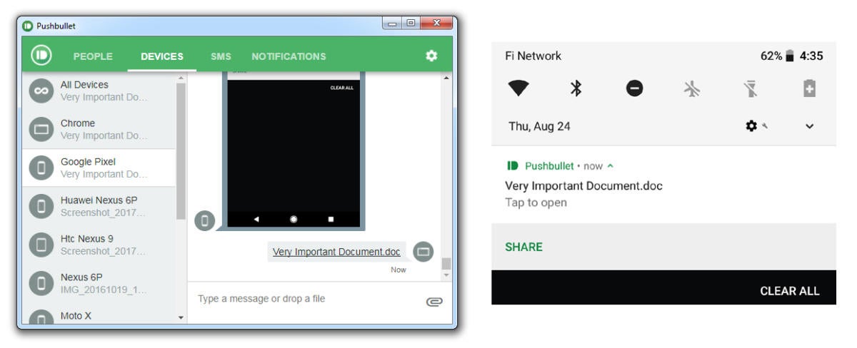 Android wireless file transfer - Pushbullet app