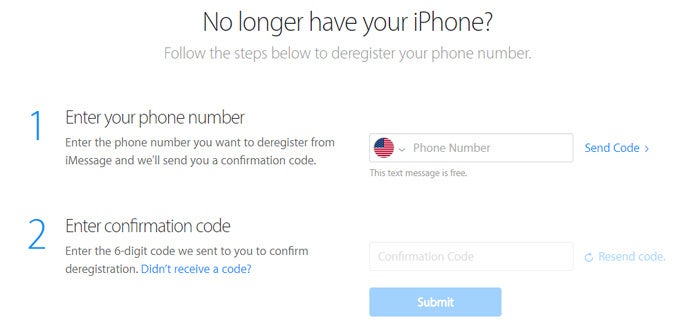 iMessage deregister screen