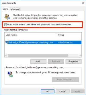 Windows login password required