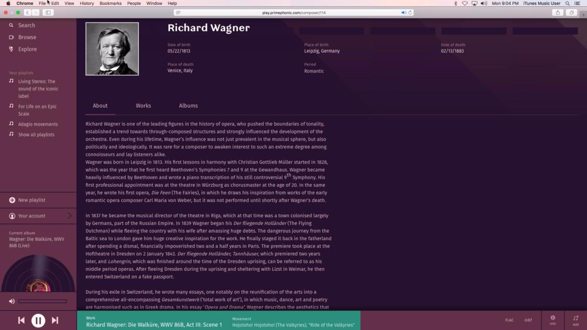 PrimePhonic provides encyclopedic-style information about composers and their works—exactly the type