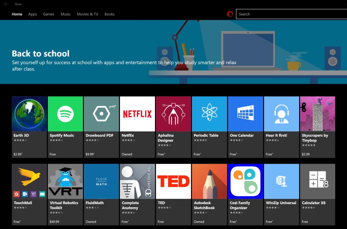 back to school apps Windows 10 S Microsoft