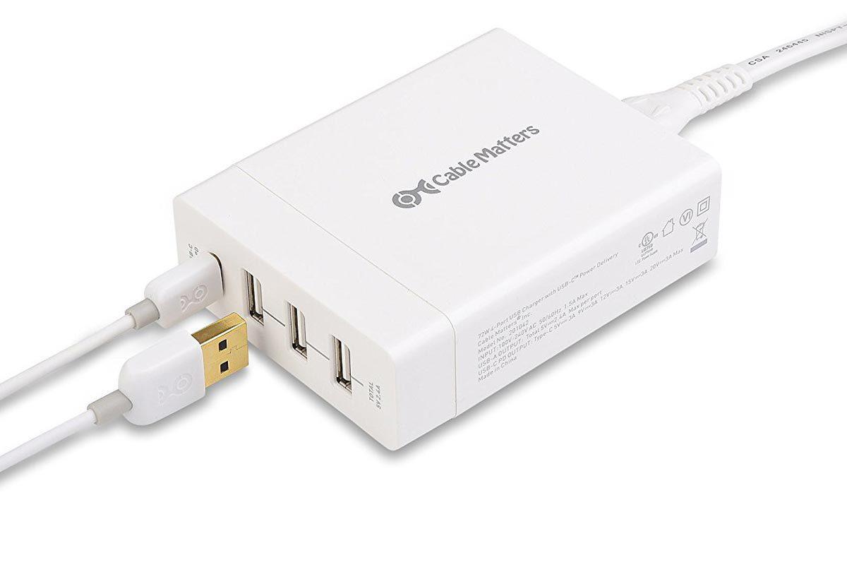 cable matters 72w 4 port usb charger with usb c power delivery wht