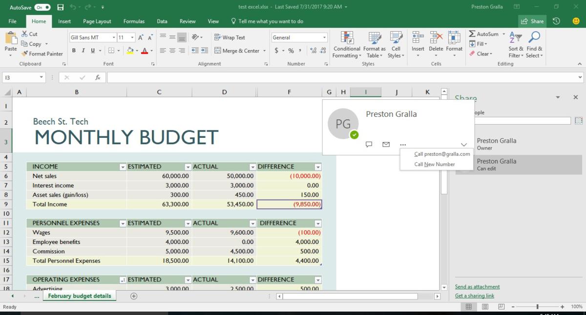 input live excel spreadsheet with formulas in powerpoint for mac 2017