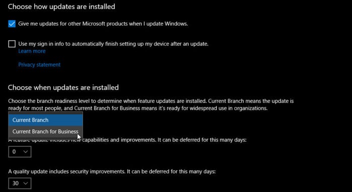 choose how updates are installed 1703