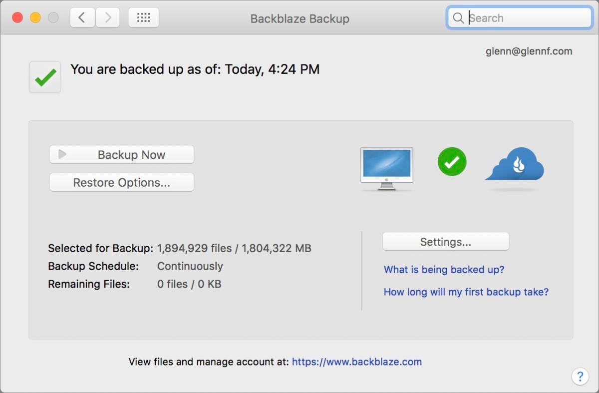 crashplan backblaze backup screen