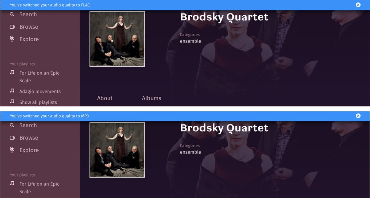You can choose to stream classical works in FLAC or MP3.
