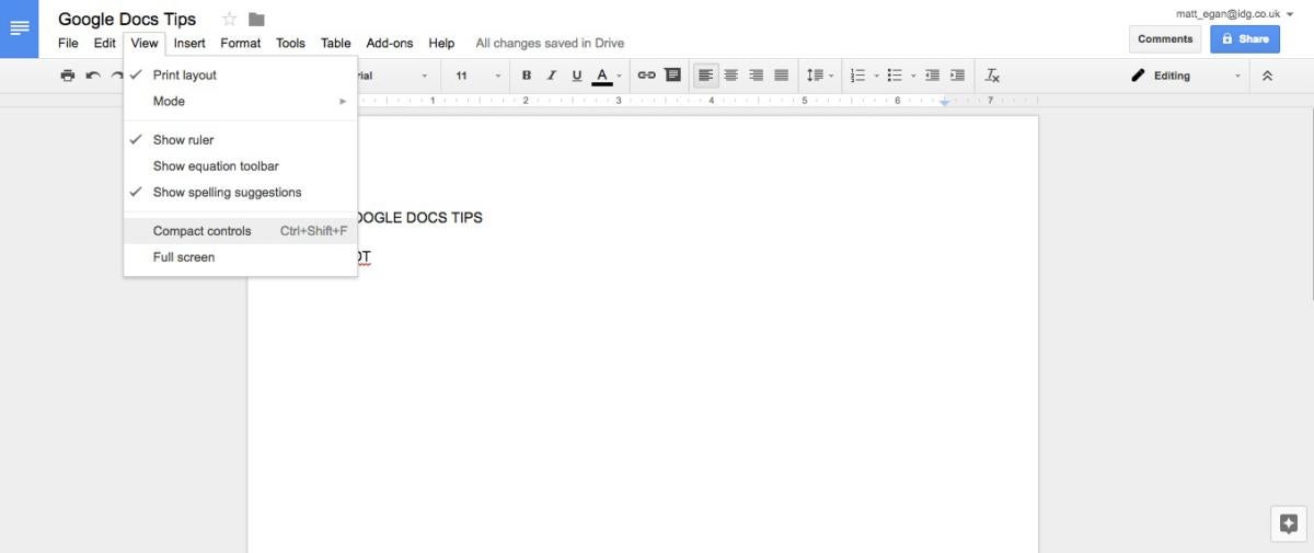 google docs tips compact controls