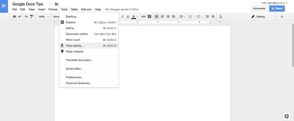 google docs tips voice typing