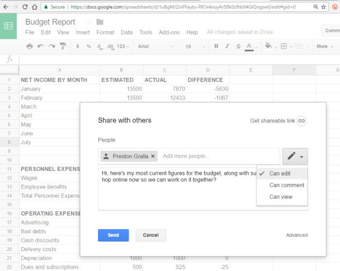 Google Sheets collaboration invitation