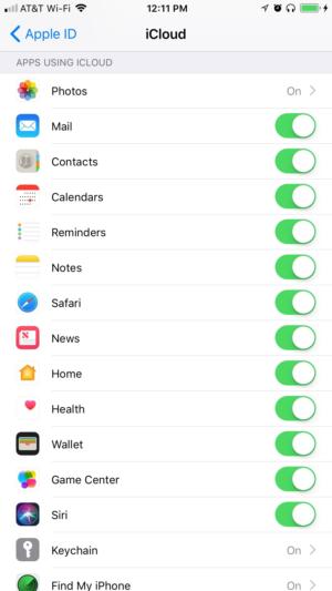 iCloud settings in iOS
