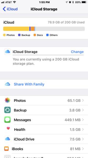 iCloud storage settings
