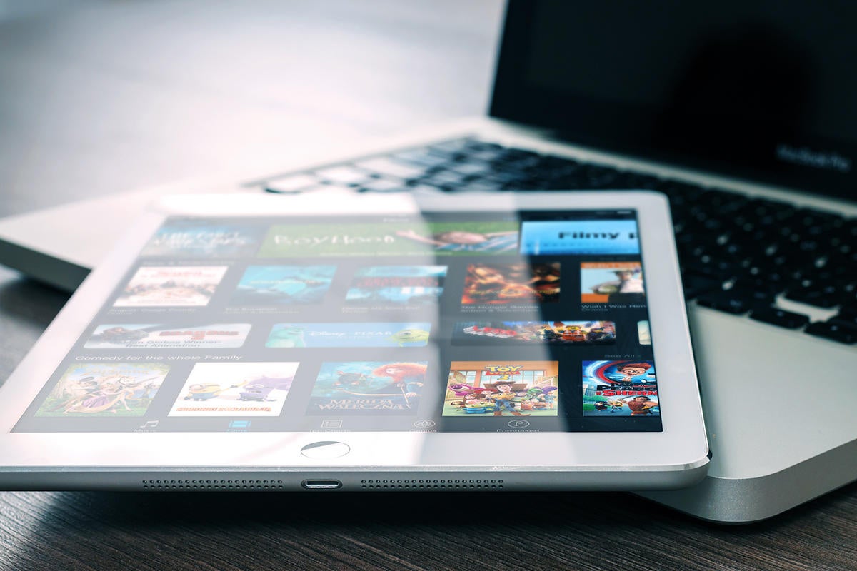 iPad tablet, iTunes, MacBook laptop