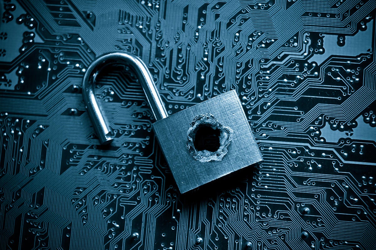 lock circuit board bullet hole computer security breach