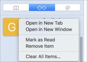 mac911 clear reading list safari