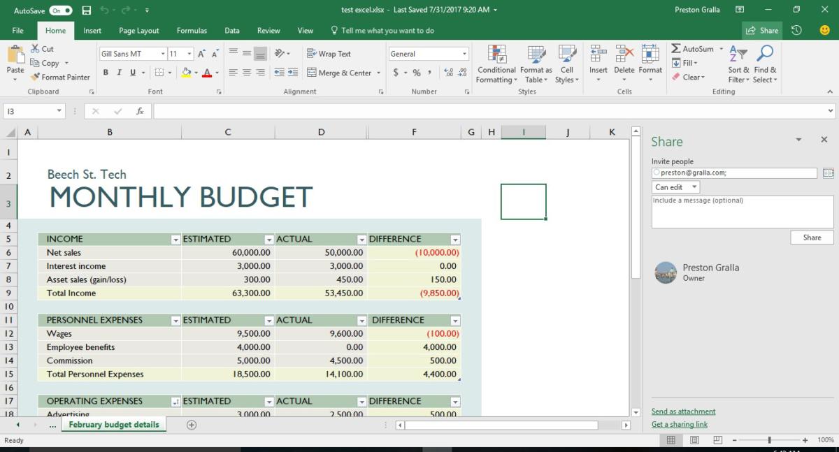 Excel 2016 collaboration - sharing a spreadsheet