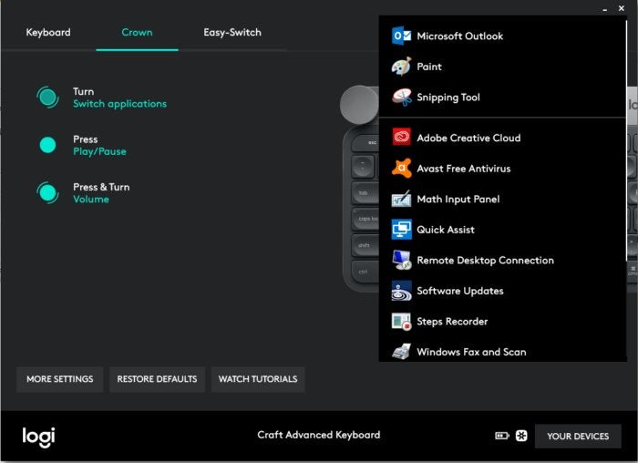 Logitech Craft other apps