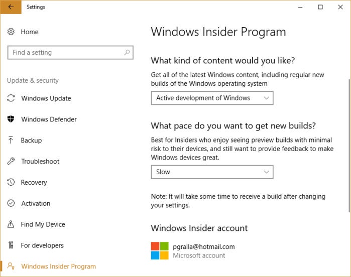 Microsoft Windows Insider Program - choosing a ring