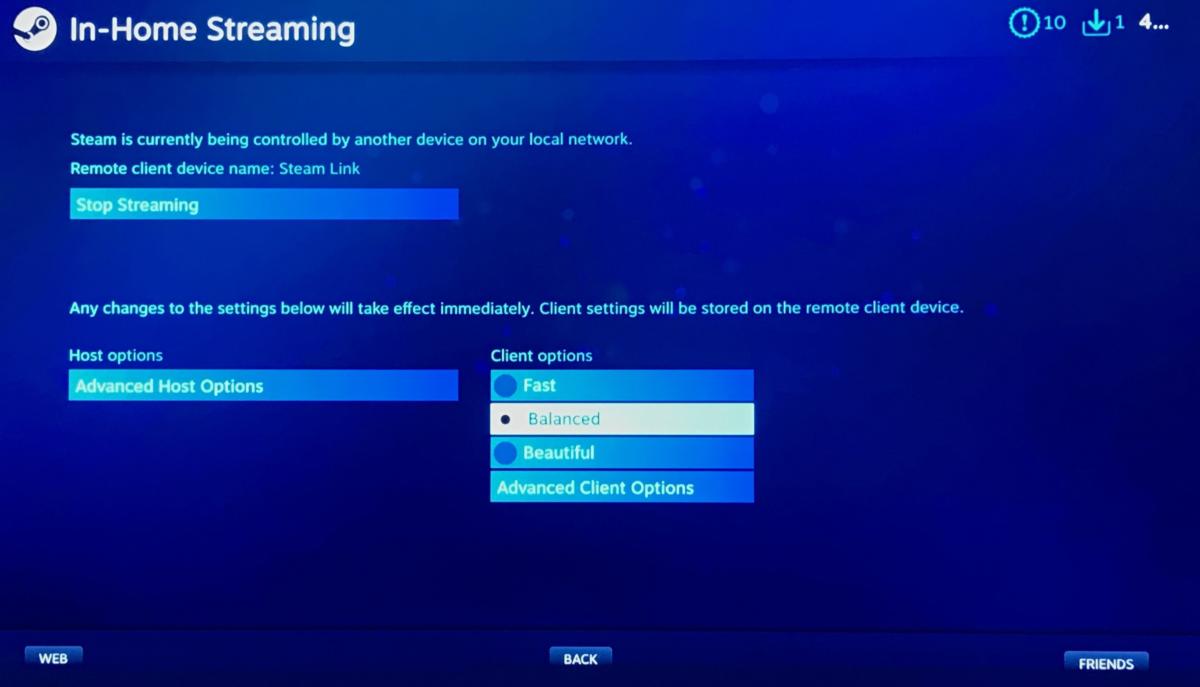 steam link in home streaming options