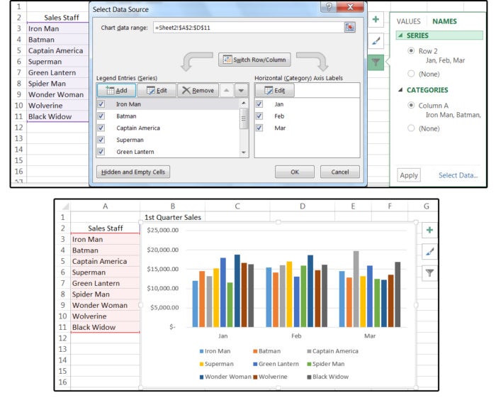 05 click the select data link to reverse the columns rows